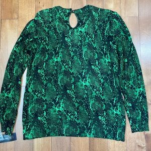 INC International Concepts Snake Print Green Rhinestone Neck Sweater